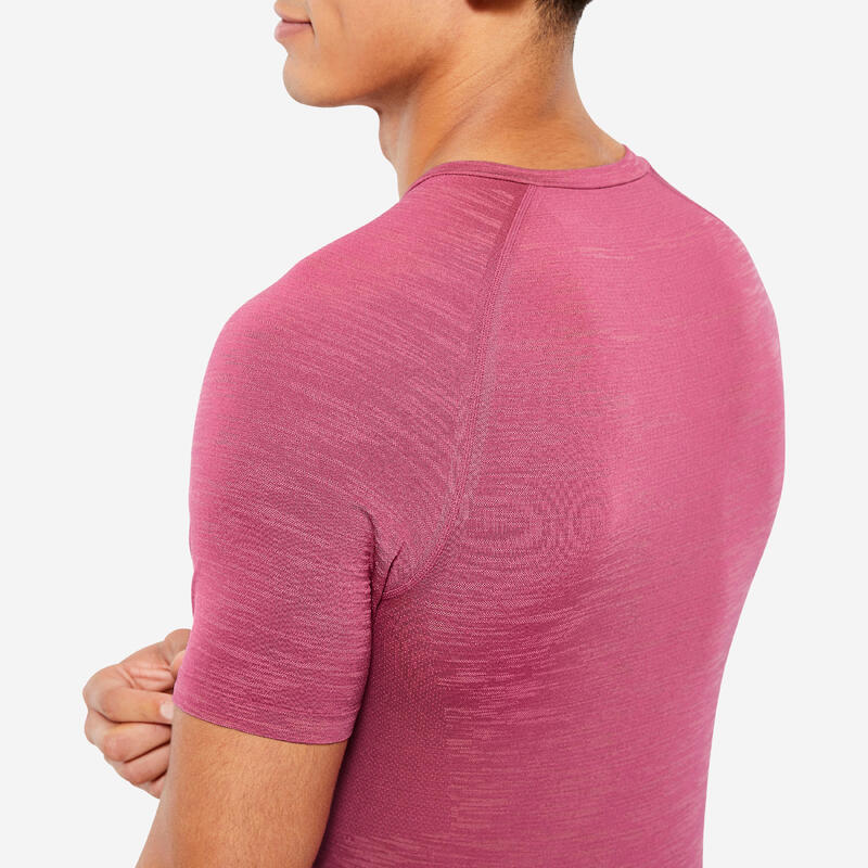 Camiseta Musculación Compresión Rosa Manga Corta Transpirable Cuello Redondo