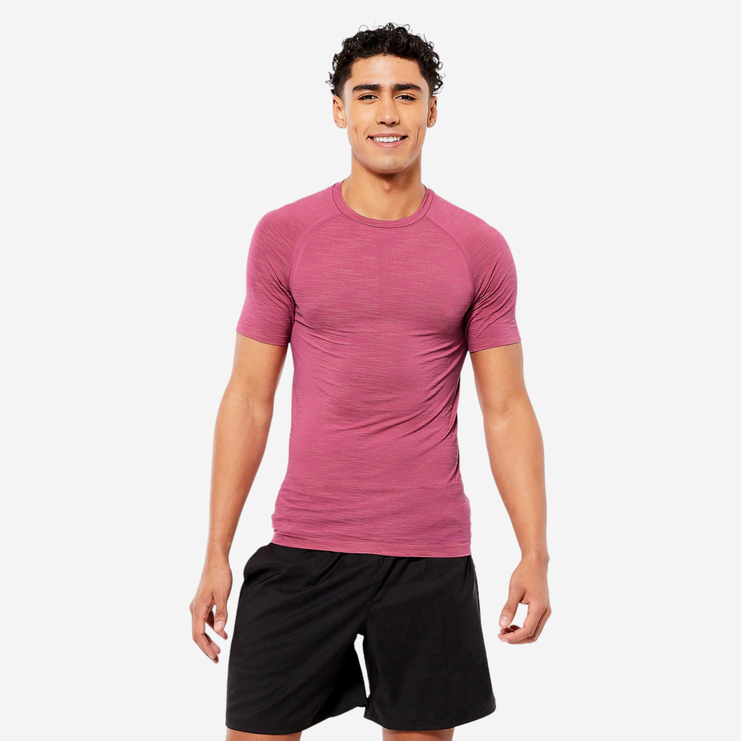 Domyos - T-shirt Musculation Compression Manches Courtes Respirant Col Rond - Rose - T-shirt Manches Courtes - Panoplies Training Adultes - Rose - 40m - Decathlon