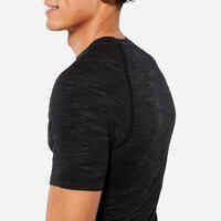 Camiseta Compresión Musculación Hombre Negro MC Transpirable Cuello Redondo