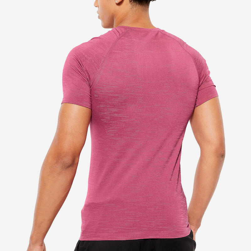 Ademend compressie-T-shirt voor krachttraining voor heren ronde hals roze