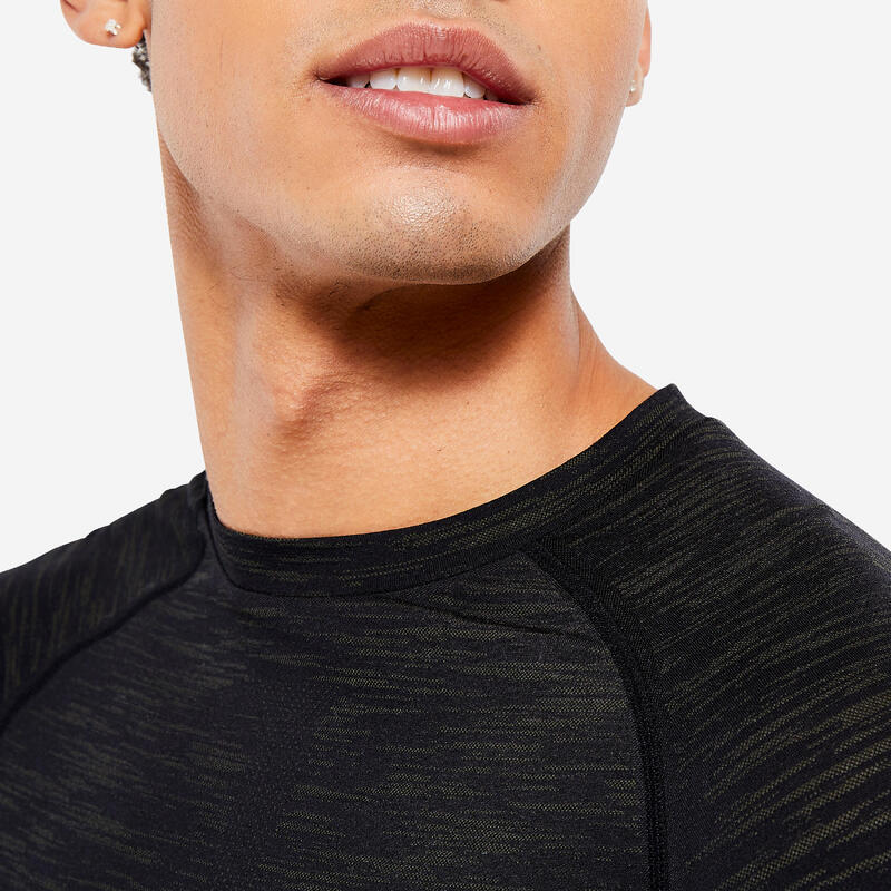 Ademend compressie-T-shirt voor krachttraining voor heren ronde hals zwart