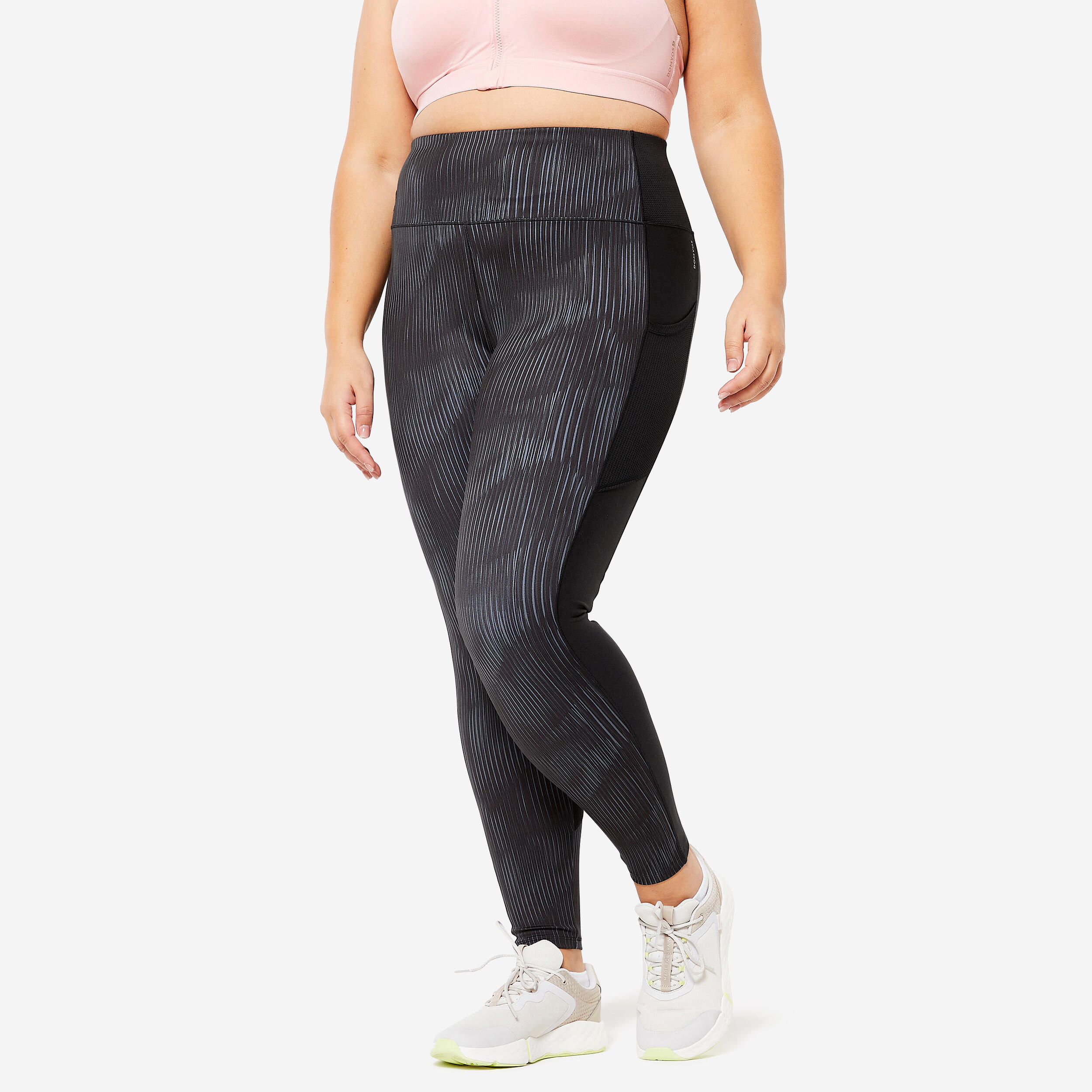 Women's Plus-Size Fitness Cardio Leggings with Pocket - Black/Grey 1/6