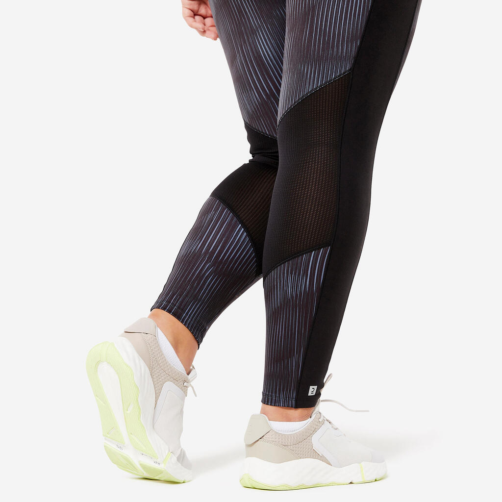 Sportleggings Damen mit Smartphonetasche grosse Grösse - schwarz/grau bedruckt