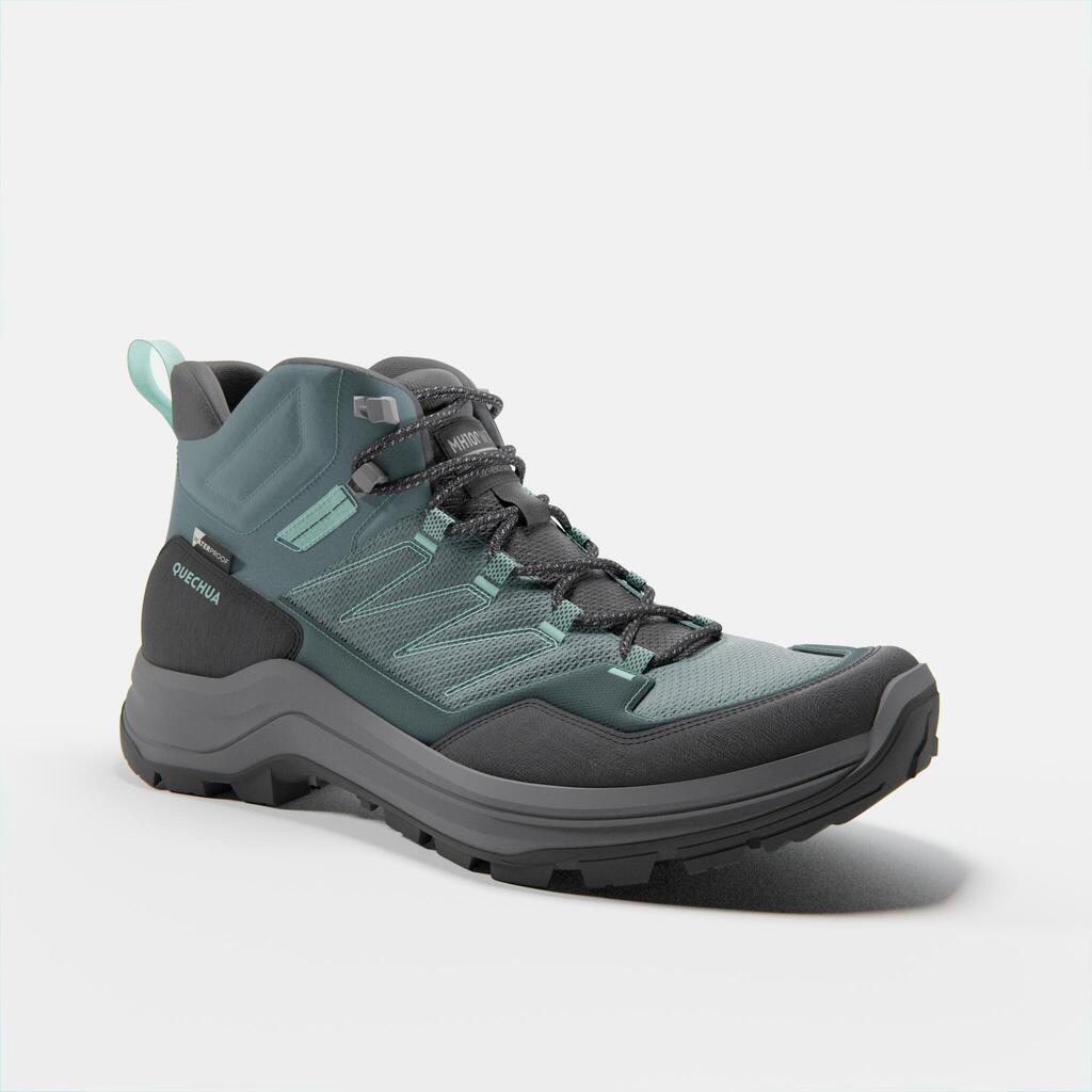 Women’s waterproof mountain walking boots - MH100 Mid - Green