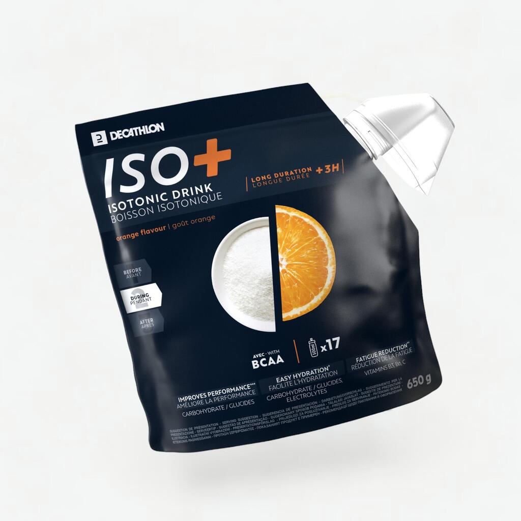 Izotoninio gėrimo milteliai „ISO+“, 650 g, apelsinų skonio