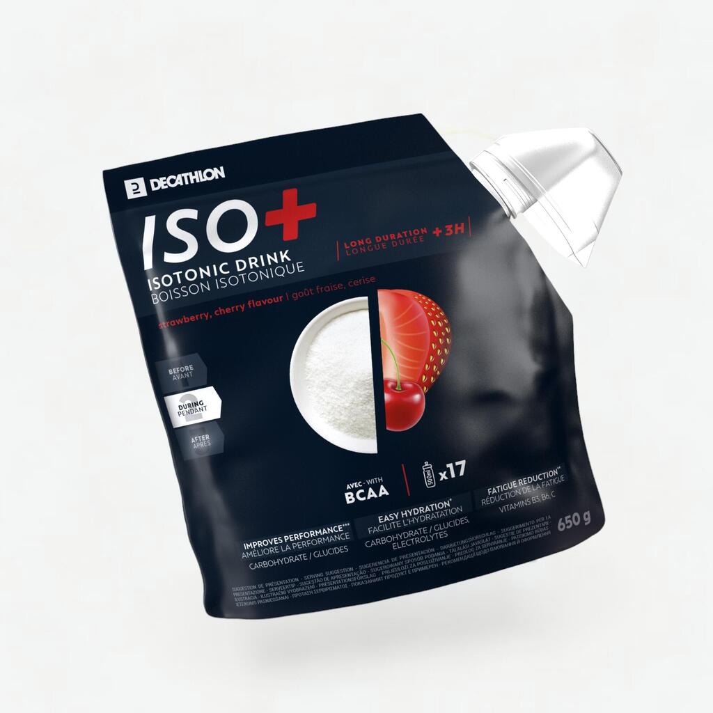 Izotoninio gėrimo milteliai „ISO+“, 650 g, braškių / vyšnių skonio