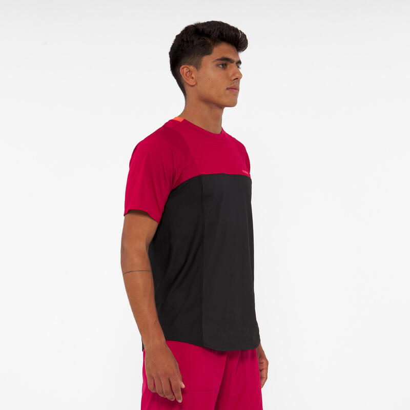 T-shirt de padel manches courtes respirant Homme - Kuikma Dry noir rouge