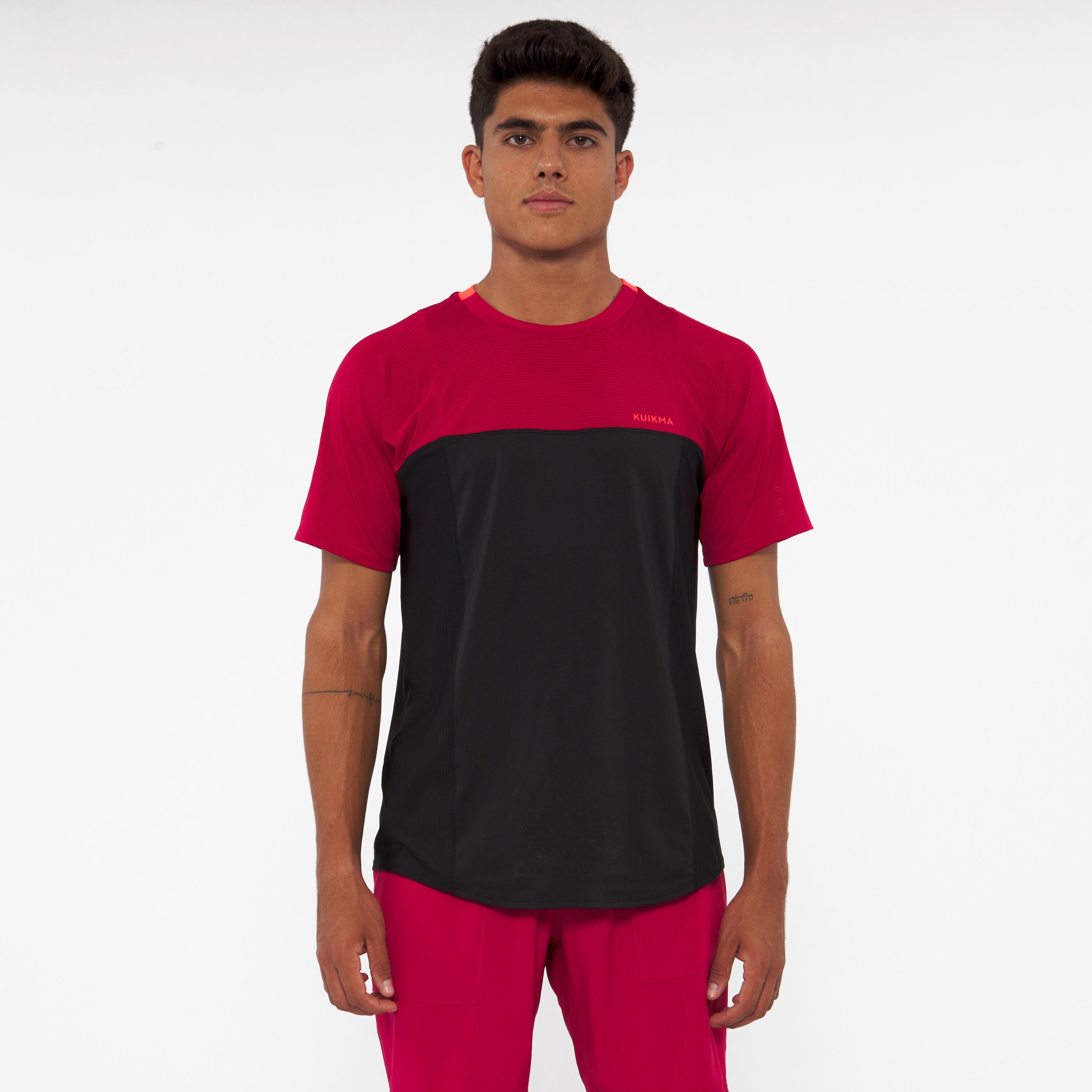 KUIKMA Men's Padel Short-Sleeved Breathable T-Shirt - Black/Red