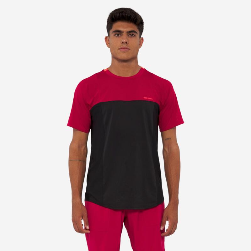 T-shirt de padel manga curta respirável Homem - Kuikma Dry vermelho preto