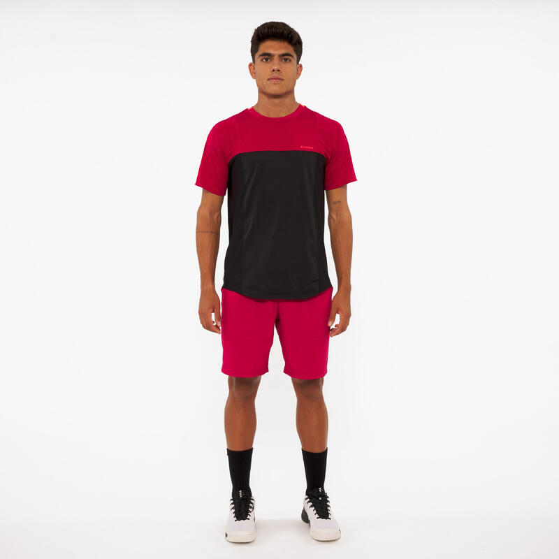 Herren Padel-T-Shirt kurzarm atmungsaktiv Kuikma - Dry schwarz/rot