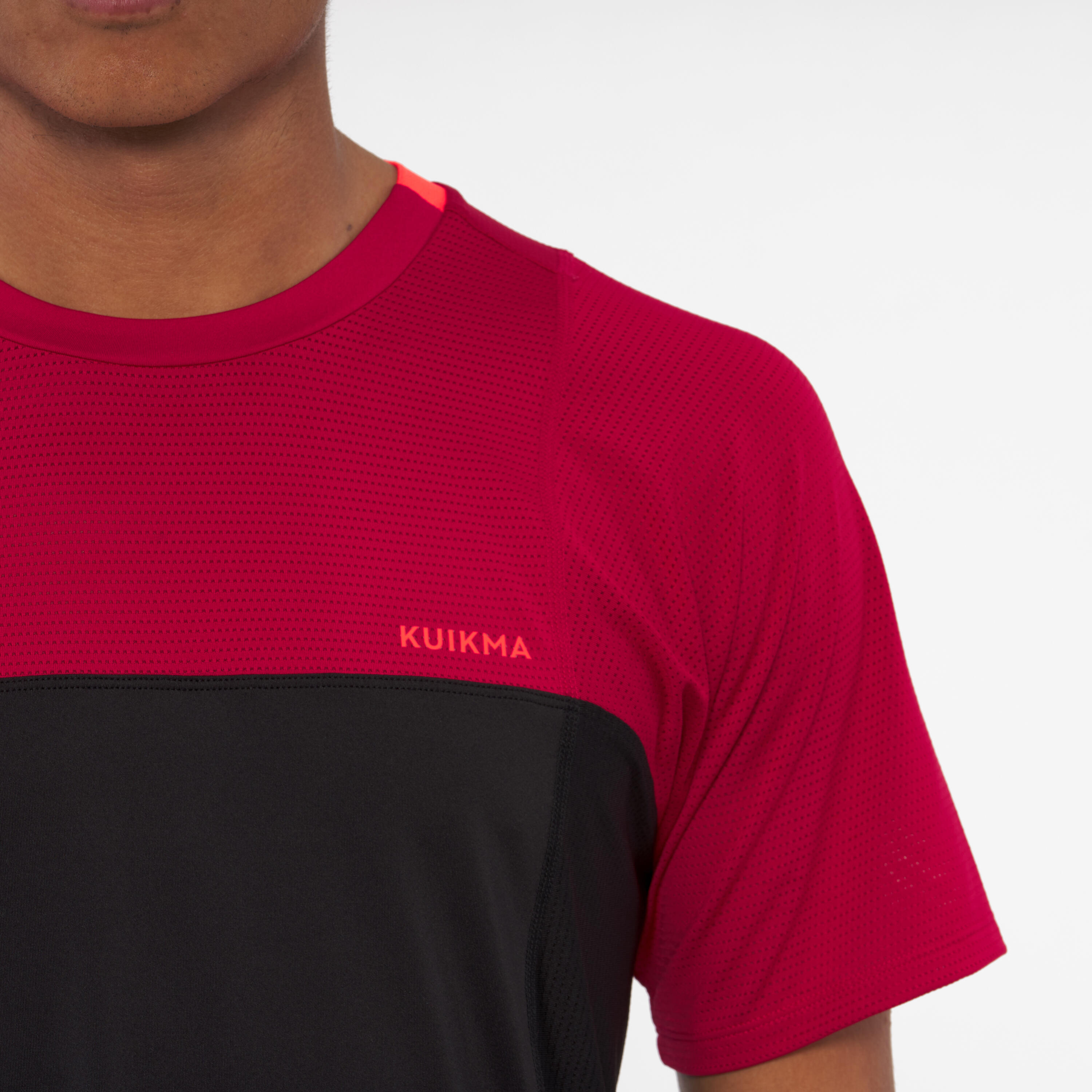Men's Padel Short-Sleeved Breathable T-Shirt - Black/Red 6/8
