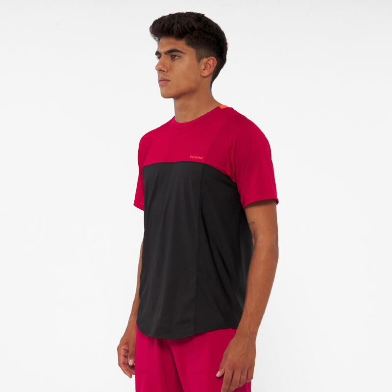 Camiseta de pádel manga corta transpirable Hombre - Kuikma Dry negro rojo