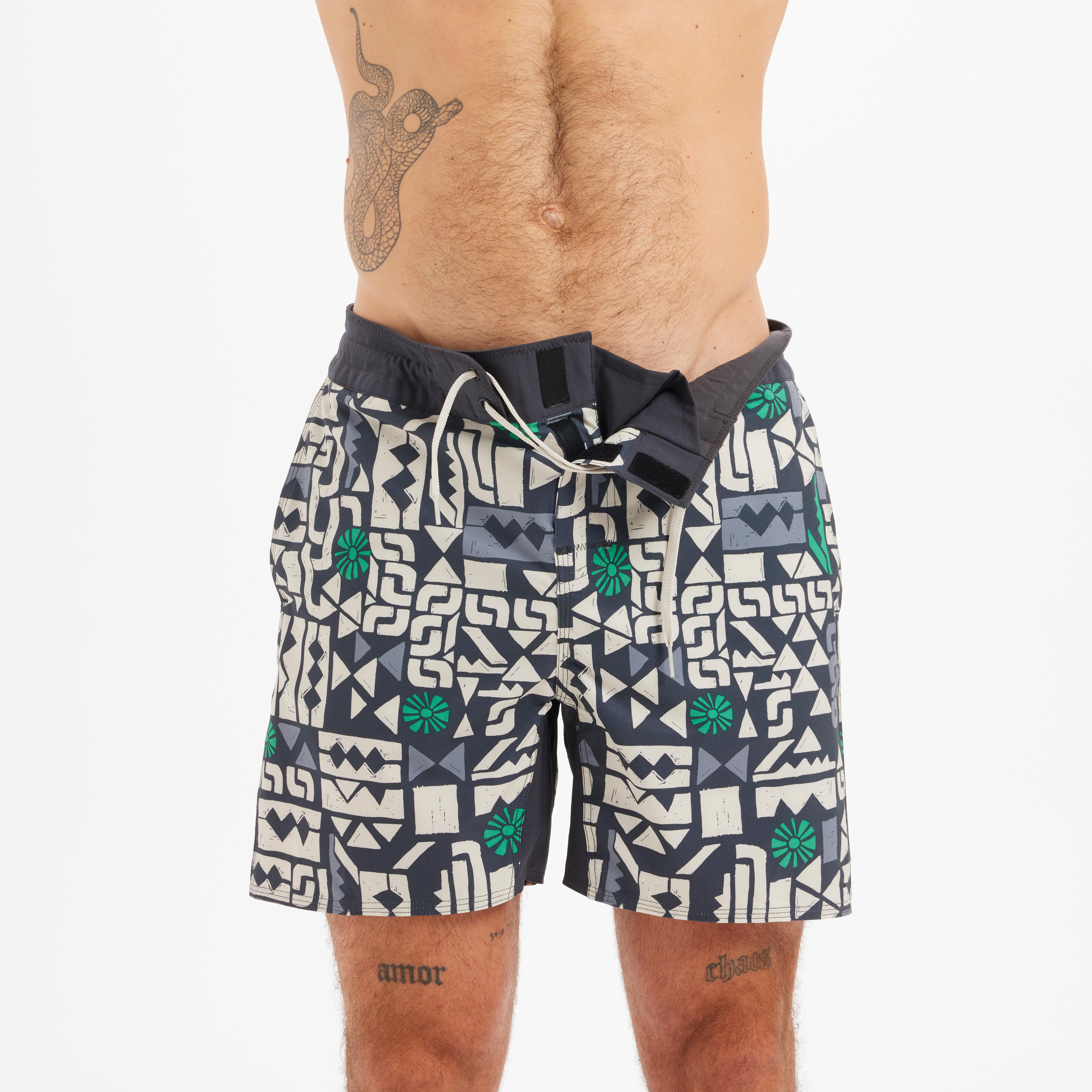 Boardshort surf 500 17" STAMP BLACK