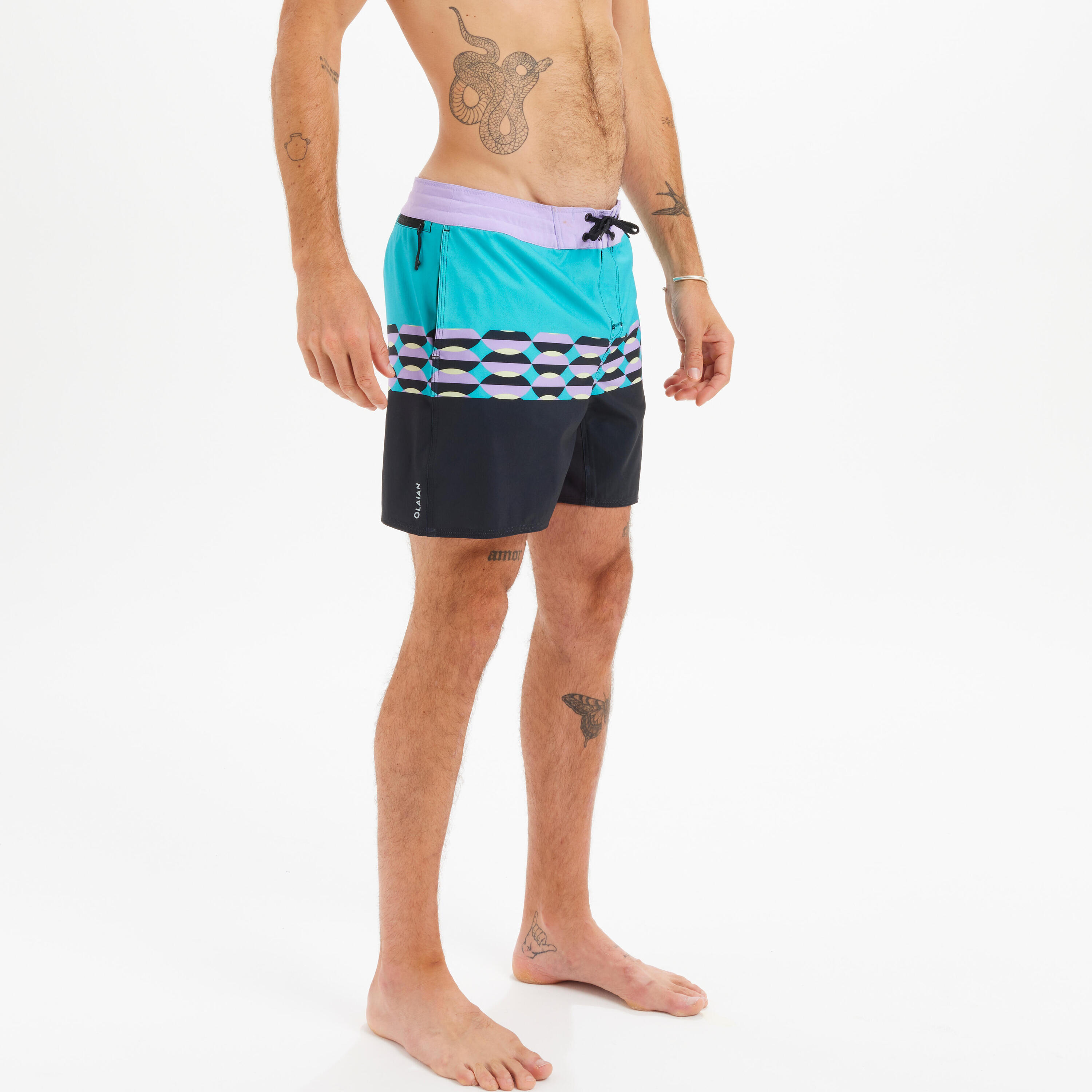 OLAIAN Men's swim shorts 17" - 500 stamp black