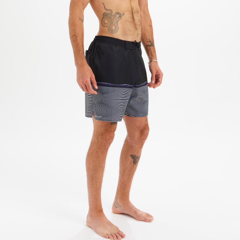 Șort de baie Boardshort surf semi-lung 18'' 100 Symbol Negru Bărbați