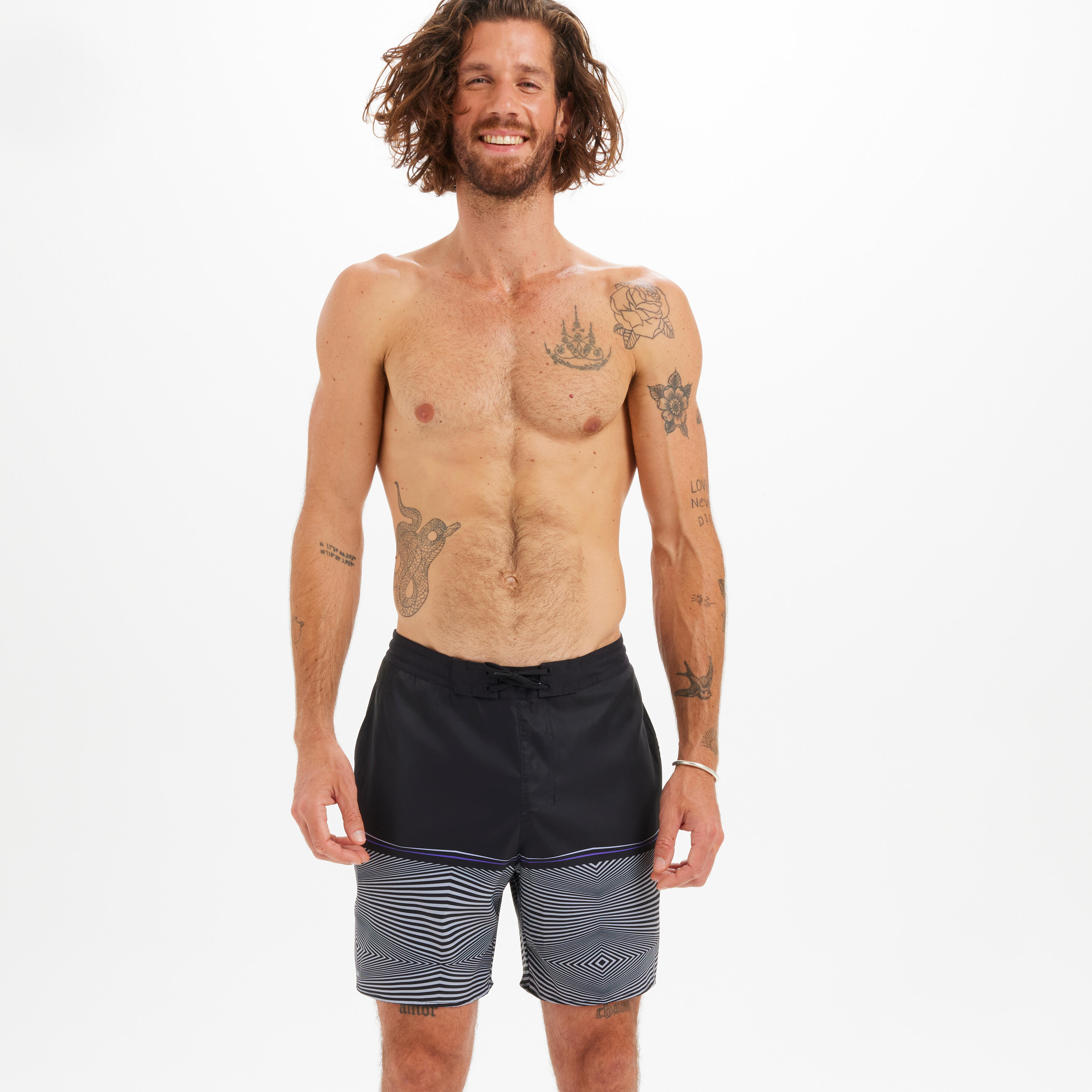 DECATHLON Pánske boardové šortky 100 Cinetik dlhé čierne S · záber 3