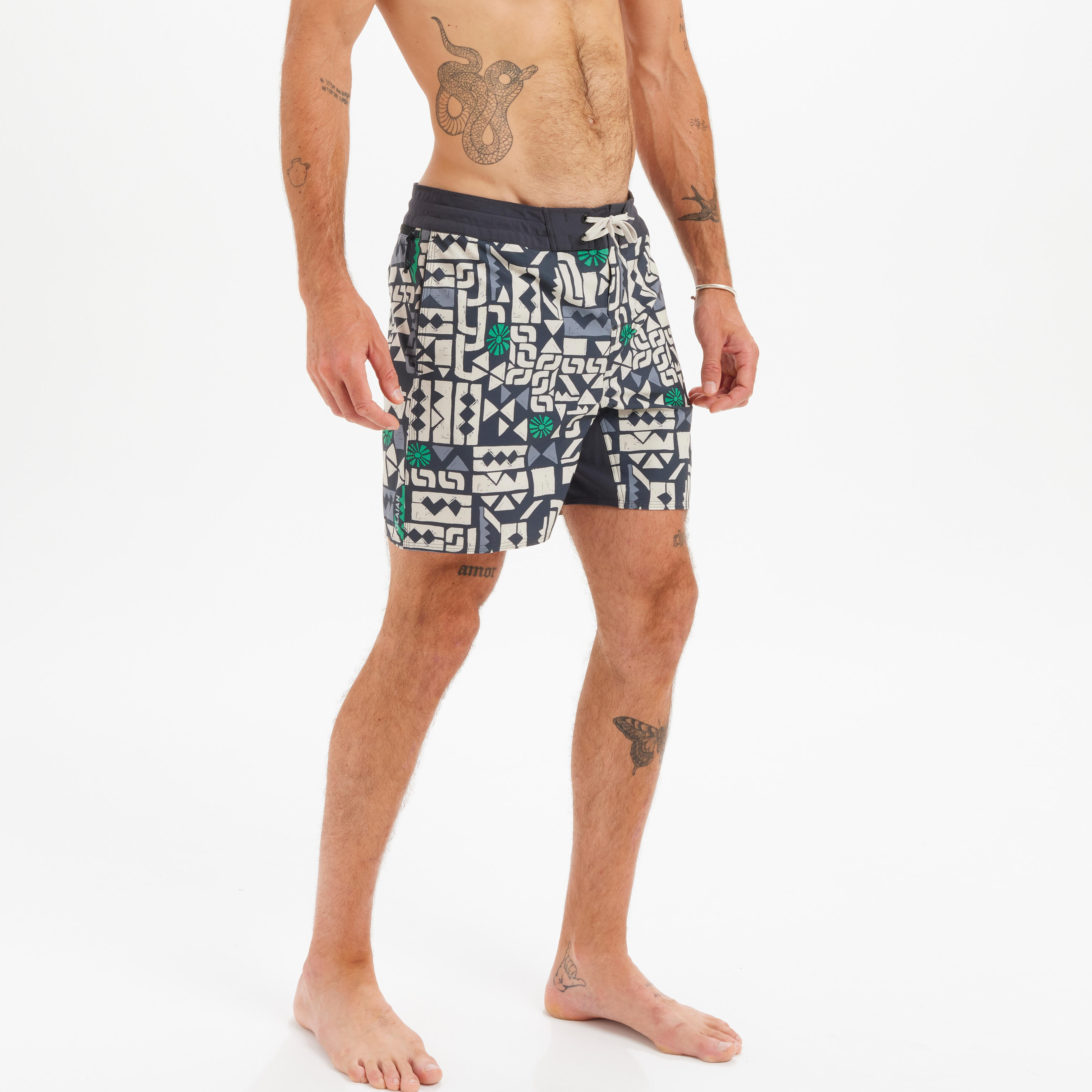 Boardshort surf 500 17" STAMP BLACK