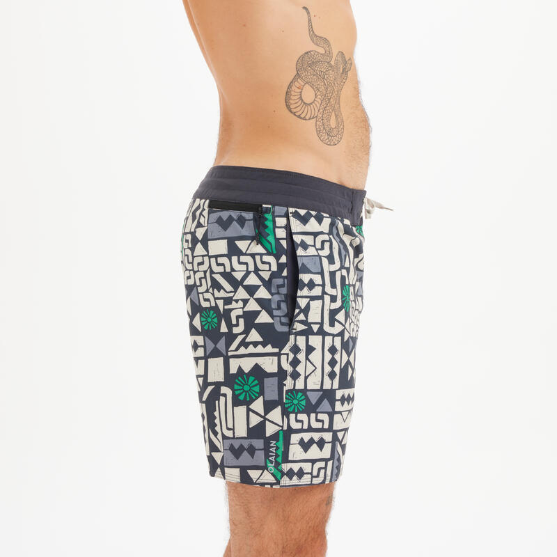 Boardshort surf 500 17" STAMP BLACK