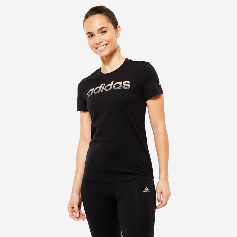 T-shirt voor fitness en soft training dames zwart