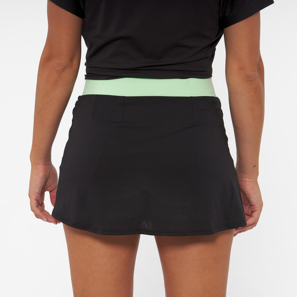 Sieviešu elpojoši padel tenisa svārki “500”, zaļi, melni
