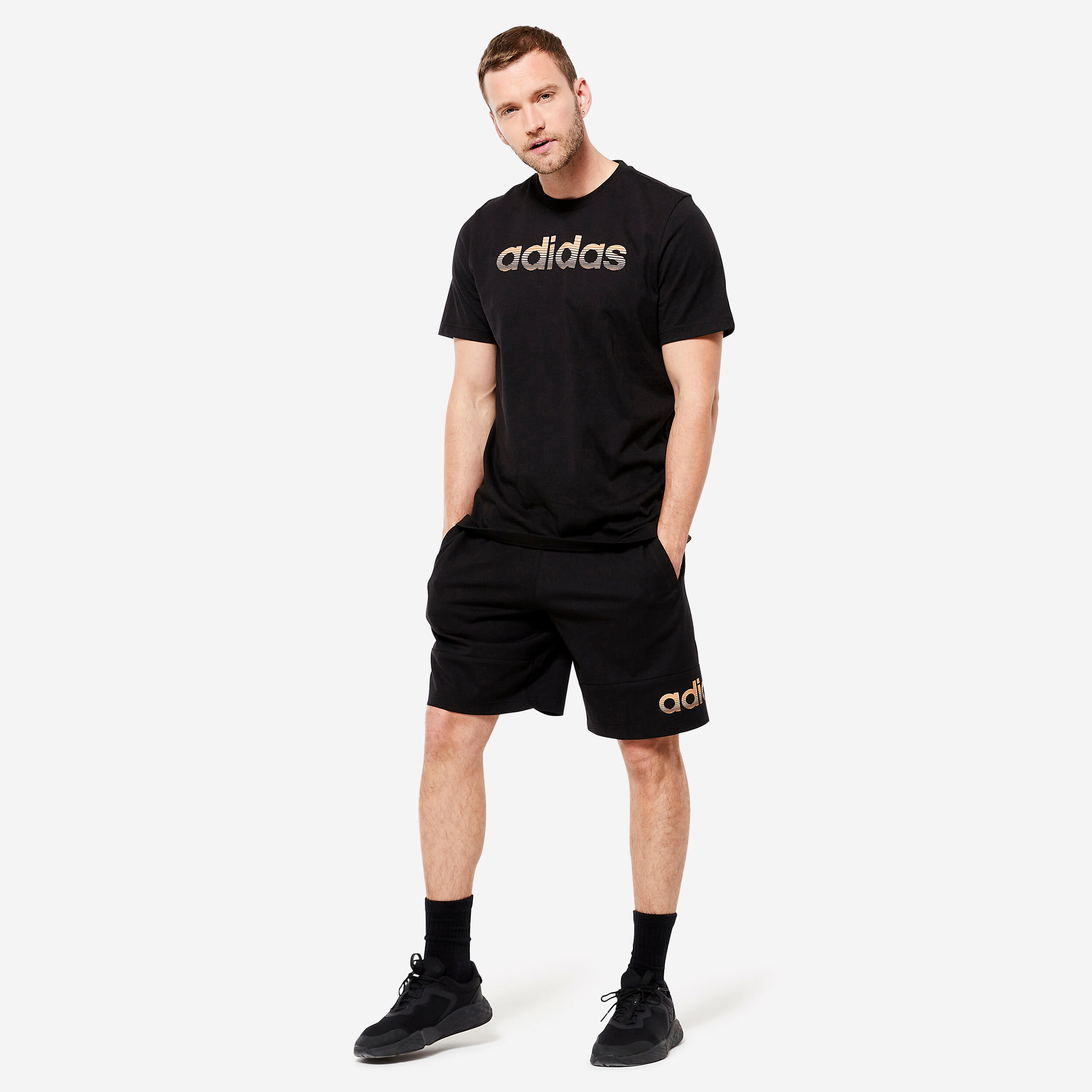 Pantaloncini ADIDAS uomo palestra regular fit cotone con tasche neri 4/7