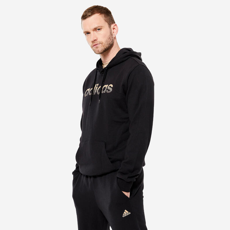 Sudadera fitness transpirable con capucha negra lisa para hombre Essentiel  100 - Decathlon