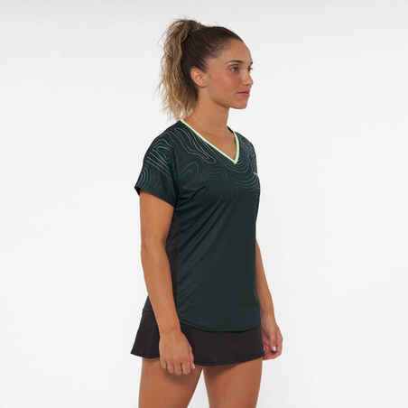 Moteriški orui pralaidūs trumparankoviai padelio marškinėliai „500“, žali