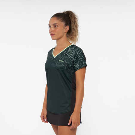 Moteriški orui pralaidūs trumparankoviai padelio marškinėliai „500“, žali