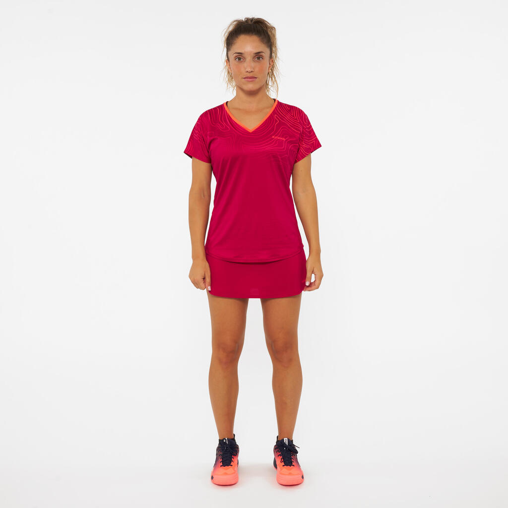 Damen Padel T-Shirt kurzarm atmungsaktiv - PTS 500 rot 