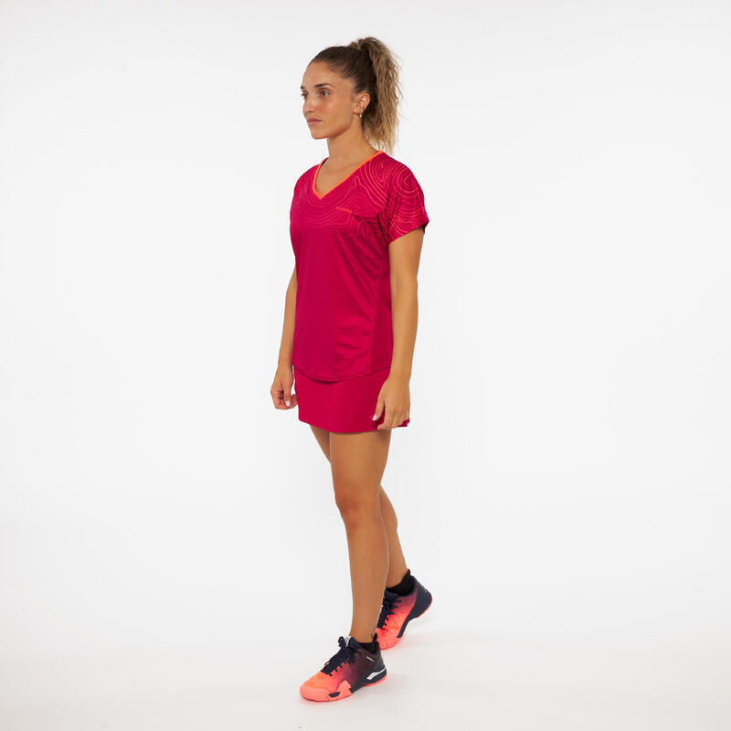 T-shirt de padel manches courtes respirant Femme- 500 rouge