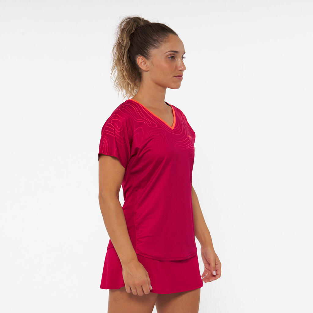 Polera de pádel manga corta transpirable Mujer - 500 rojo