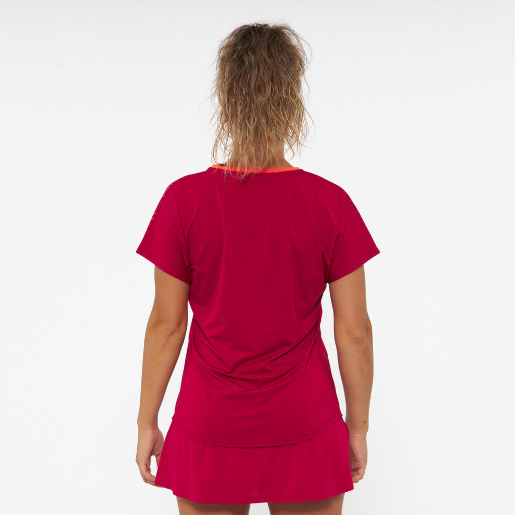 Damen Padel T-Shirt kurzarm atmungsaktiv - PTS 500 rot 