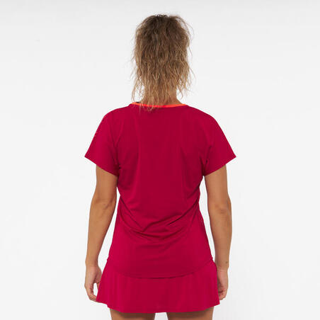Crvena ženska prozračna majica kratkih rukava za padel KUIKMA PTS 500