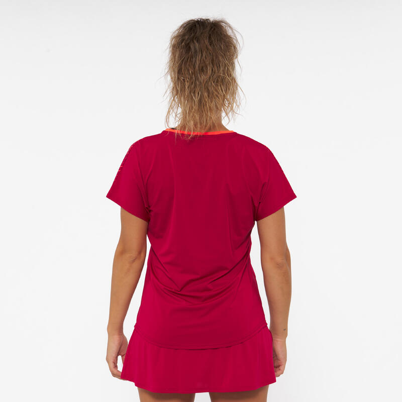 T-shirt de padel manches courtes respirant Femme- 500 rouge