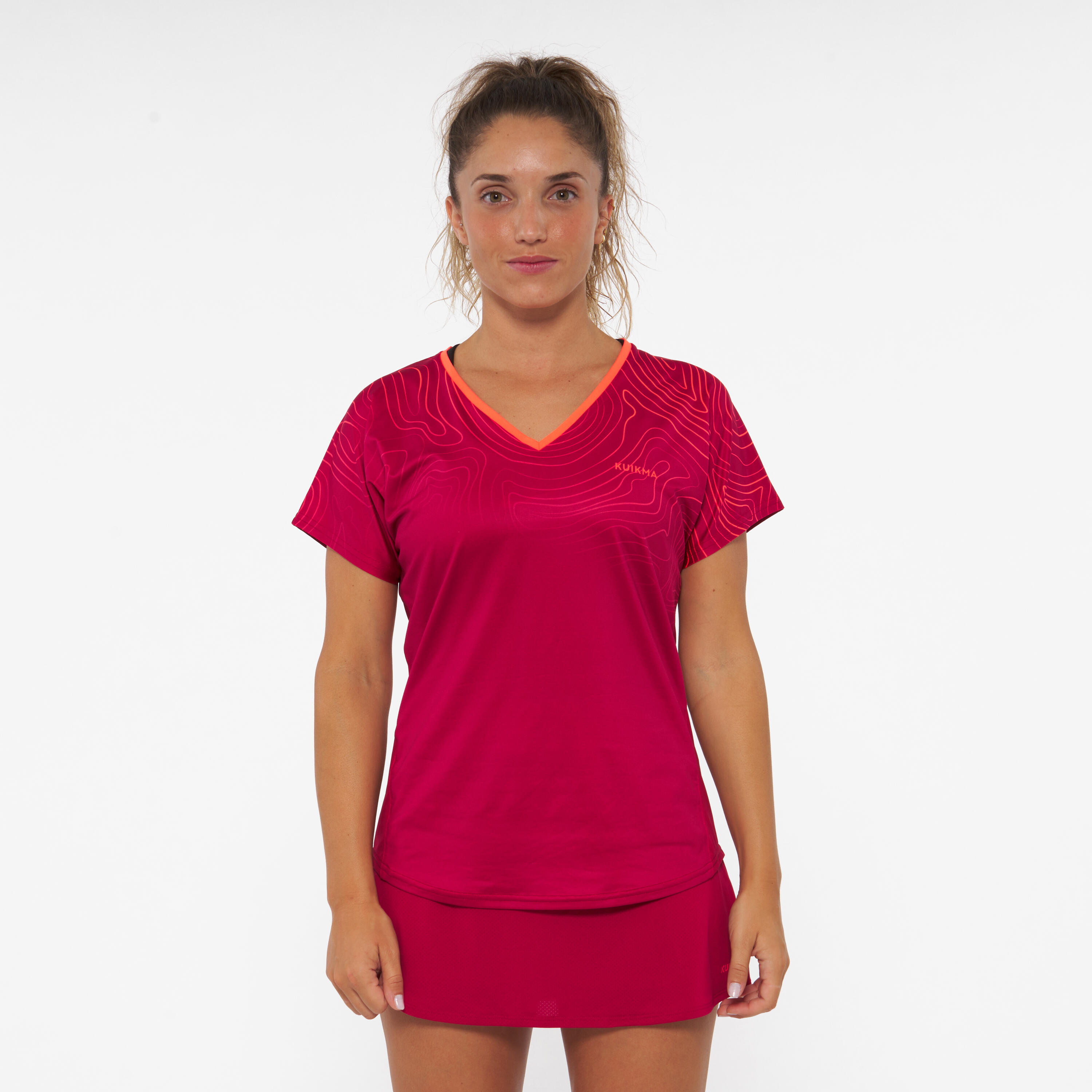 Women's short-sleeved breathable padel T-shirt - 500 red