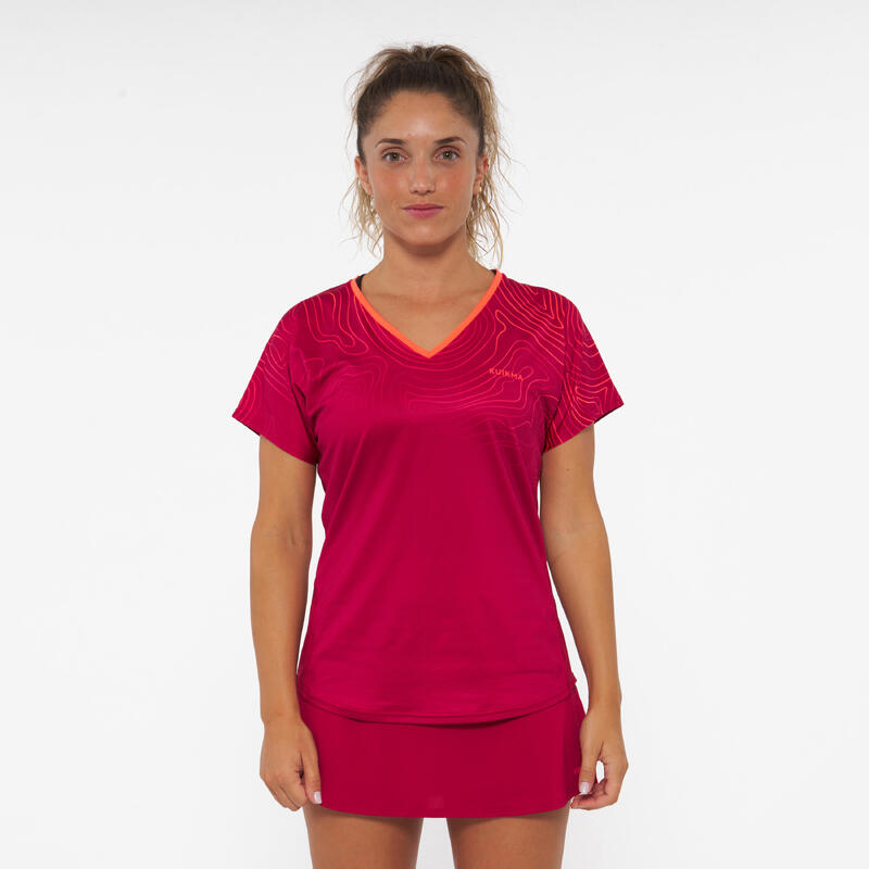 T-shirt de padel manches courtes respirant Femme- 500 rouge