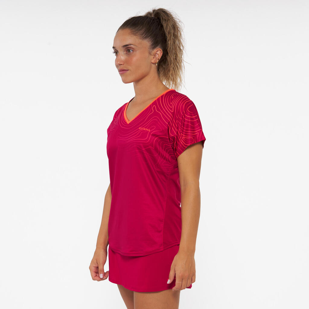 Damen Padel T-Shirt kurzarm atmungsaktiv - PTS 500 rot 