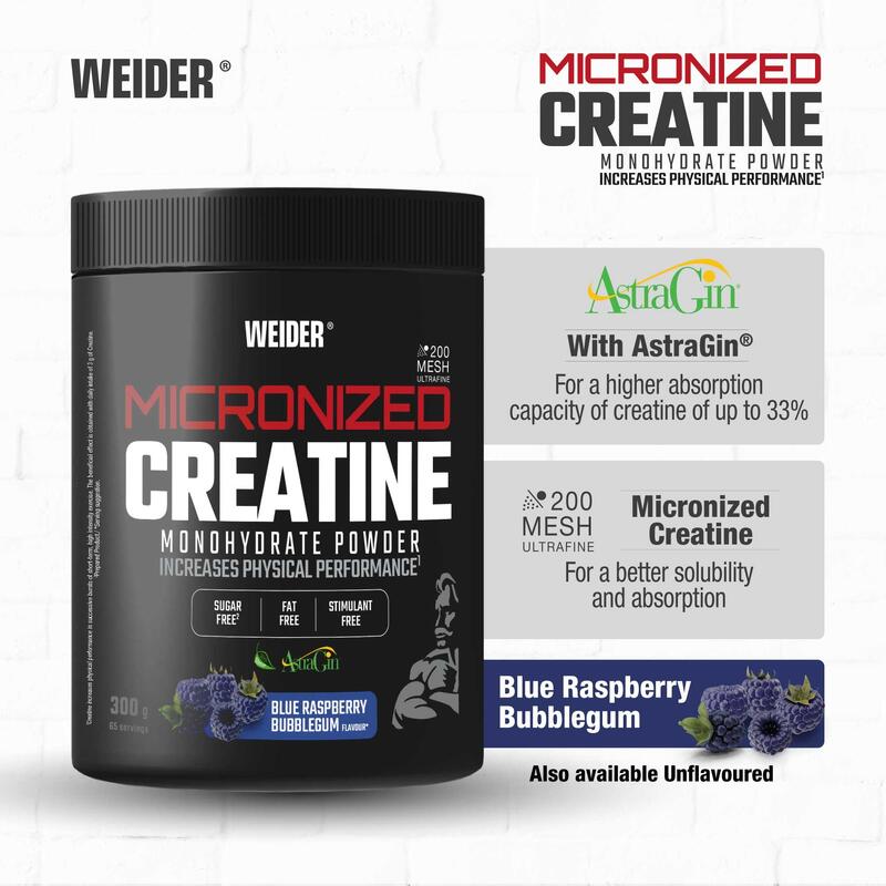 CREATINE MONOHYDRATE MICRONISEE ARÔME FRAMBOISE BLEUE 300G