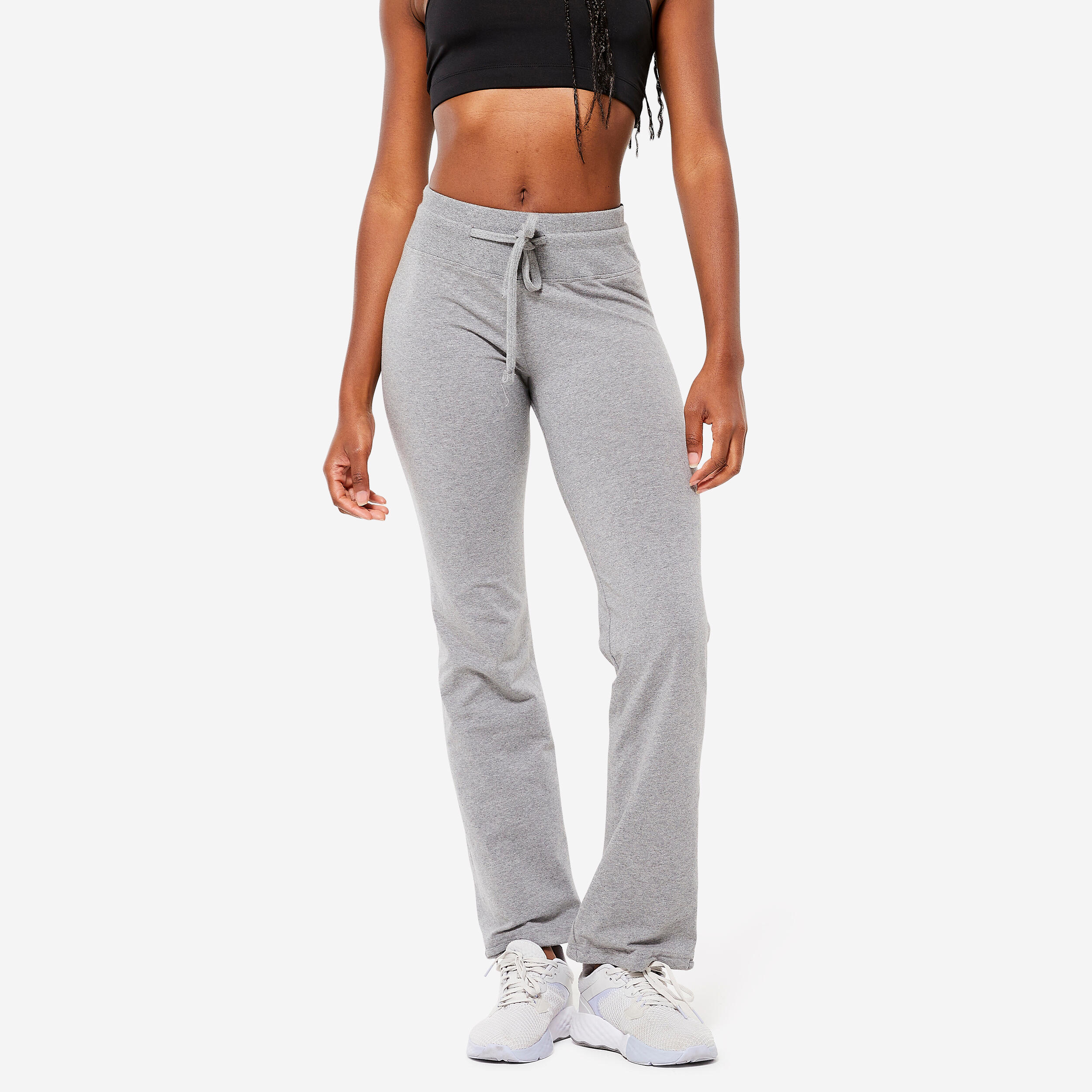 Domyos - Legging Fitness Long Coton Extensible Bas Resserable Femme - Fit+ Gris Chiné - Legging - Panoplies Training Adultes - Gris - 56 3xl - Decathlon