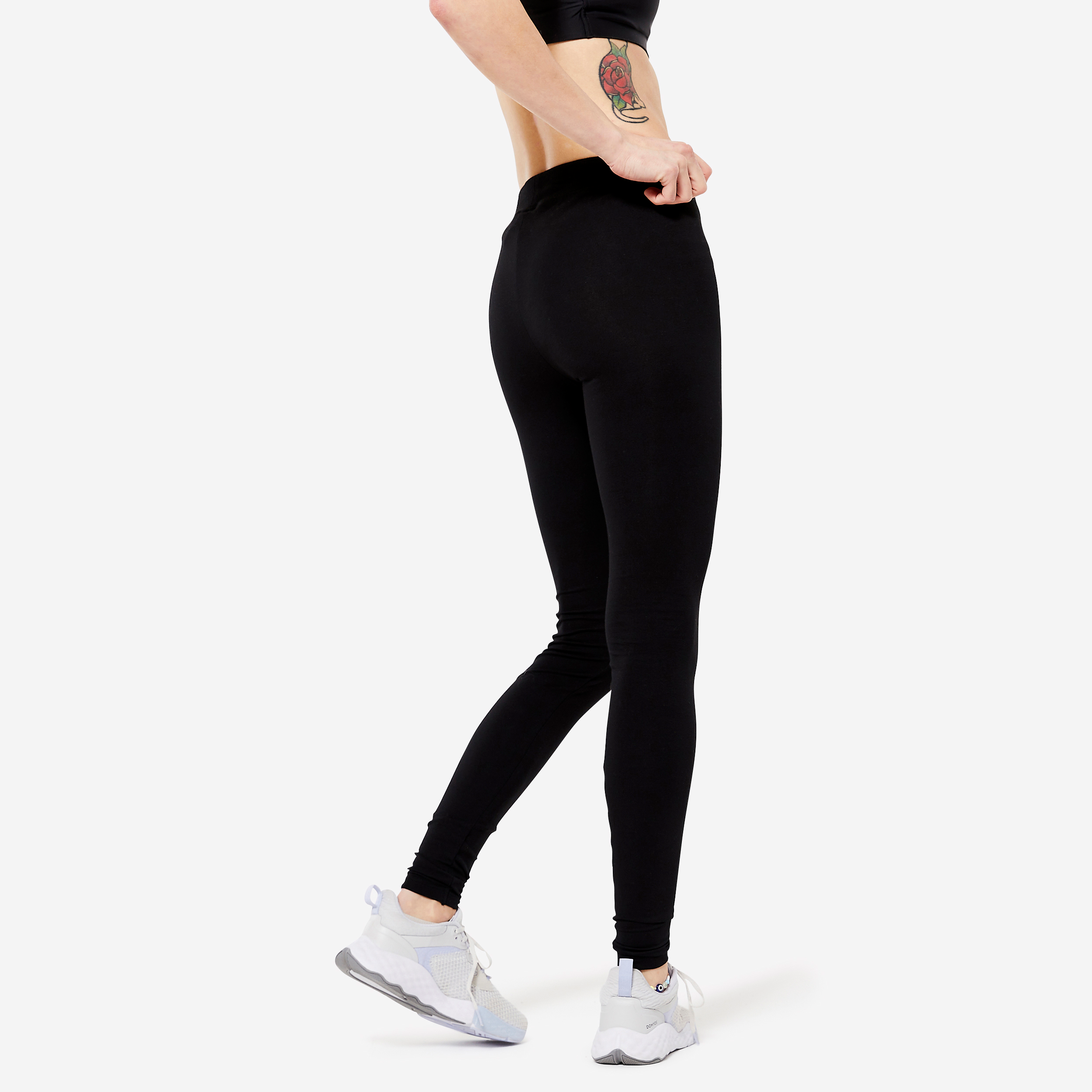 Legging fitness long coton extensible femme - fit+ noir - Pilates - Domyos- Clubs - Entreprises - Collectivités - Associations
