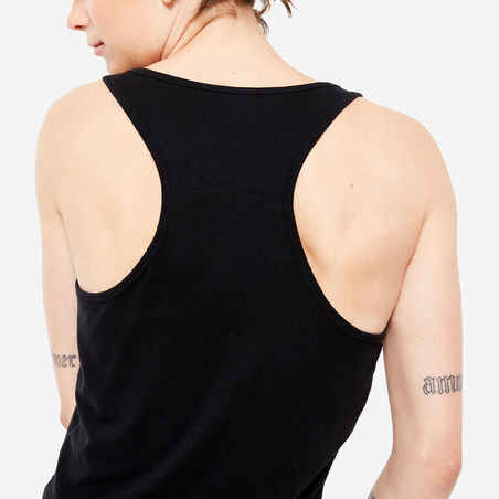 Γυναικείο αμάνικο μπλουζάκι με στενή εφαρμογή και στρογγυλή λαιμόκοψη για Fitness 500 - Μαύρο
