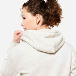 Γυναικείο φούτερ με κουκούλα για γυμναστική 500 Essentials - Off-White