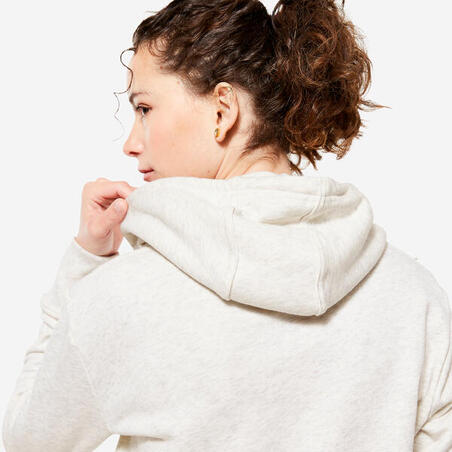 Sweat à Capuche Fitness Femme - 500 Essentials blanc cassé