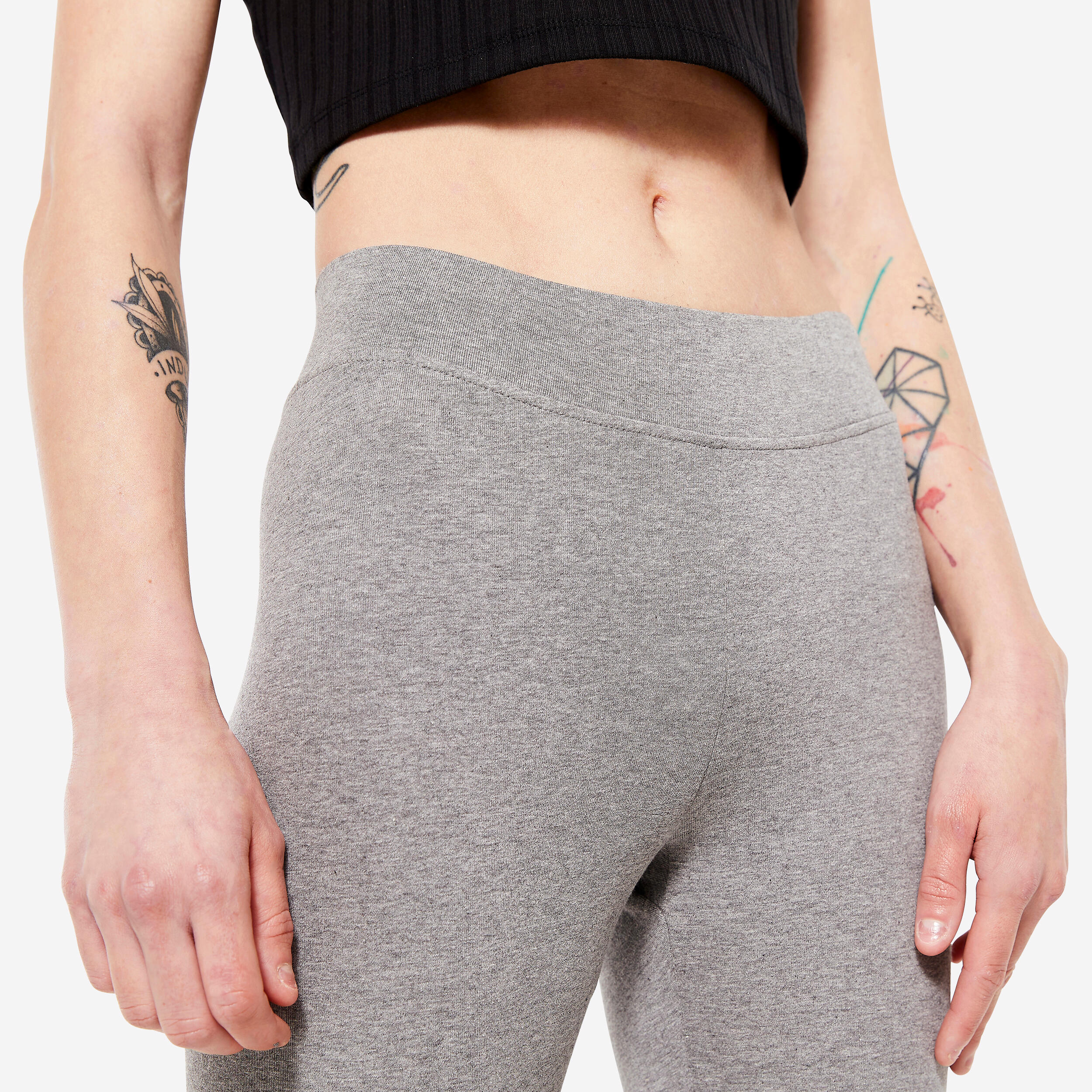Cotton Women Trackpants for Gym 7/8 with Key Pocket 500- Iron Grey