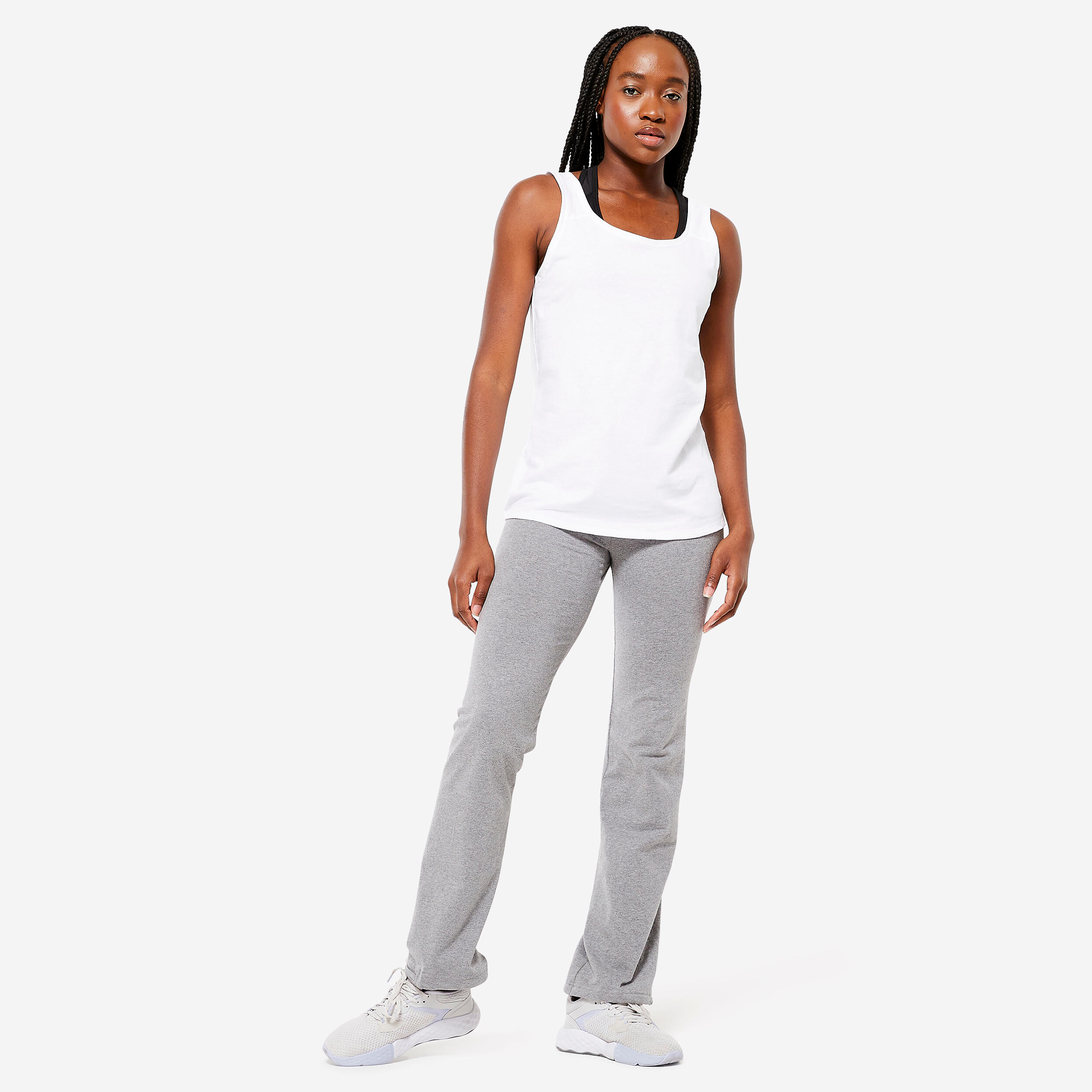 Women's Straight-Cut Adjustable Ankle Fitness Leggings 500 - Mottled Grey 2/7