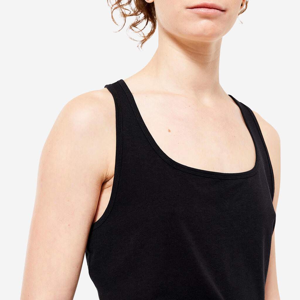 Débardeur slim col rond fitness femme, bleu flocon