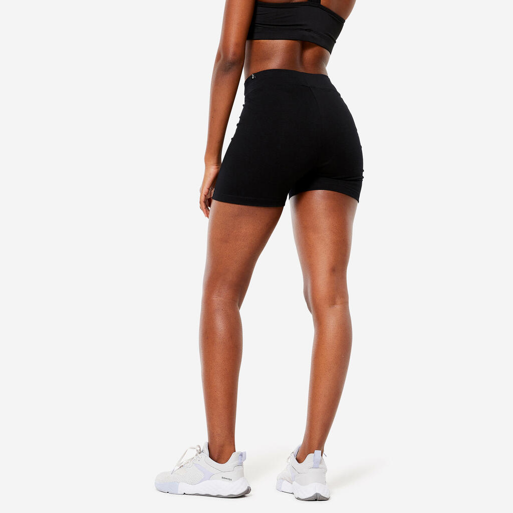 Short de fitness de corte slim negro para mujer 500