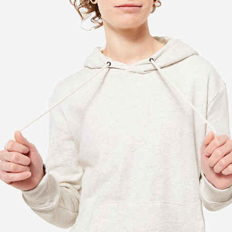 Moteriškas tiesaus kirpimo džemperis su gobtuvu ir apvalia apykakle „Essentials 500“, baltas