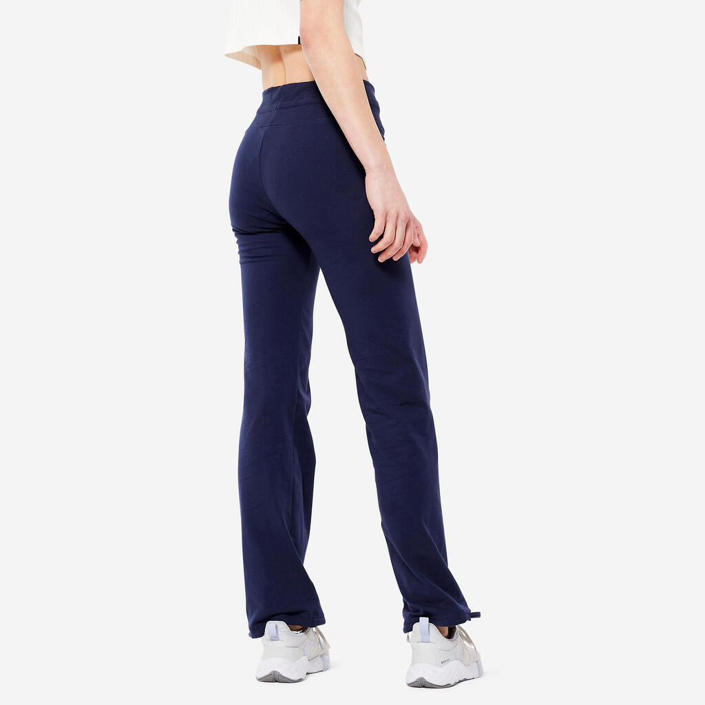 Cotton Fitness Leggings with Straight Cut and Drawstring Cuffs Fit+ - Navy Blue