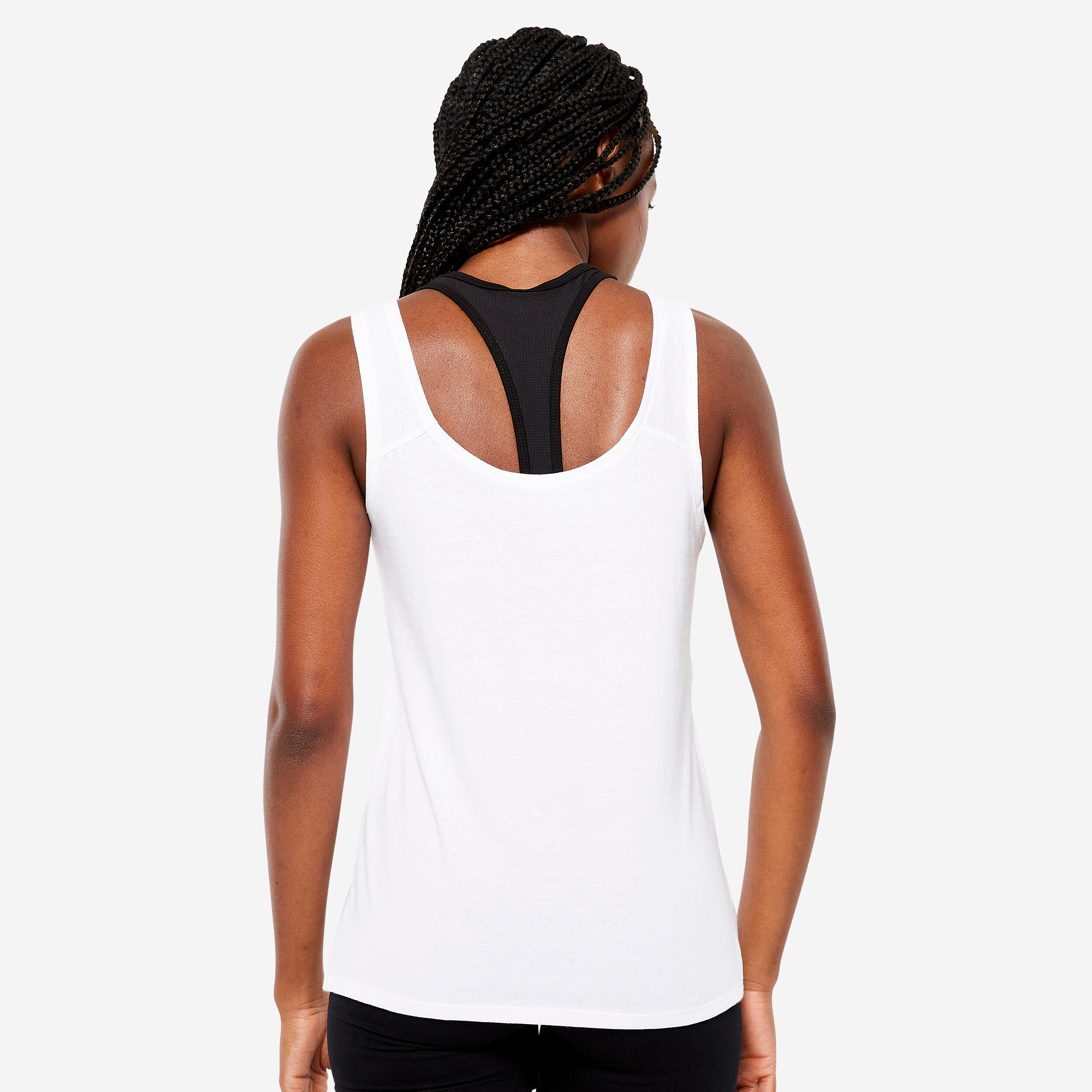 Camiseta Sin Mangas Fitness 100 Mujer Blanco Corte Recto 4/6